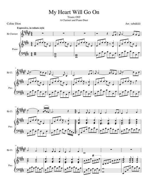 My Heart Will Go On (Piano and Clarinet Duet)