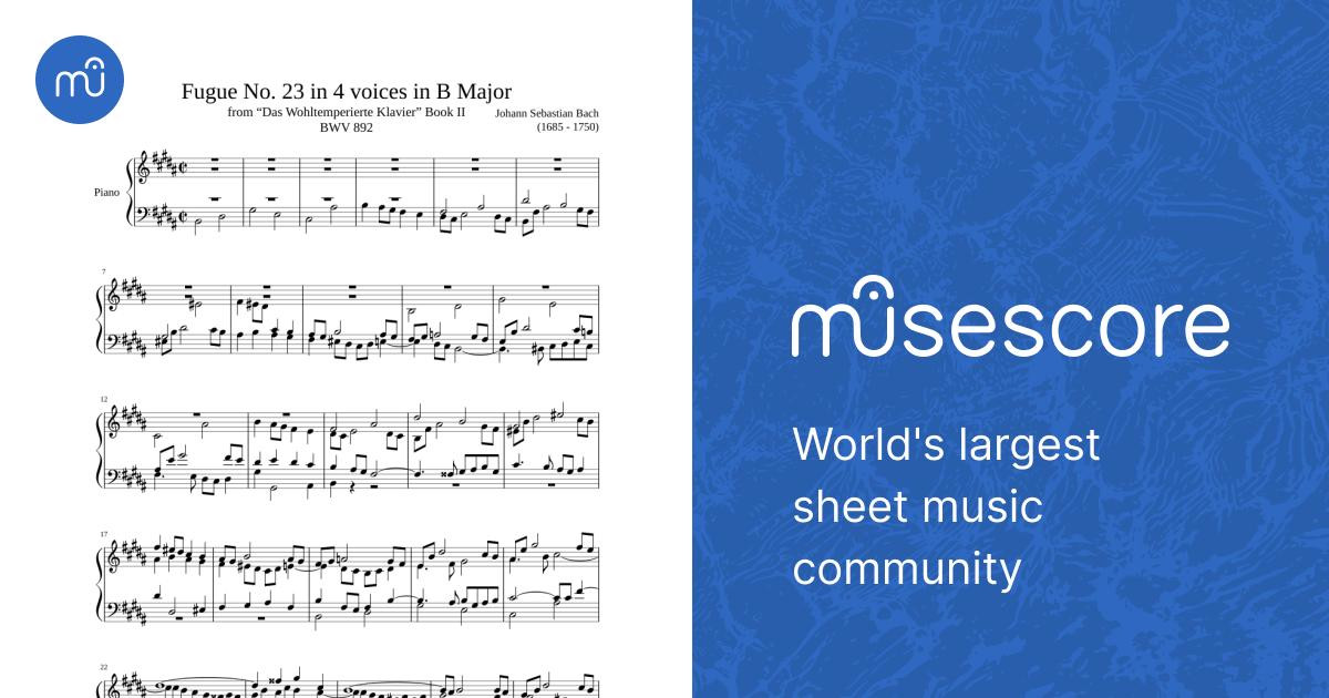 Fugue No. 23 BWV 892 in B Major Sheet Music for Piano (Solo