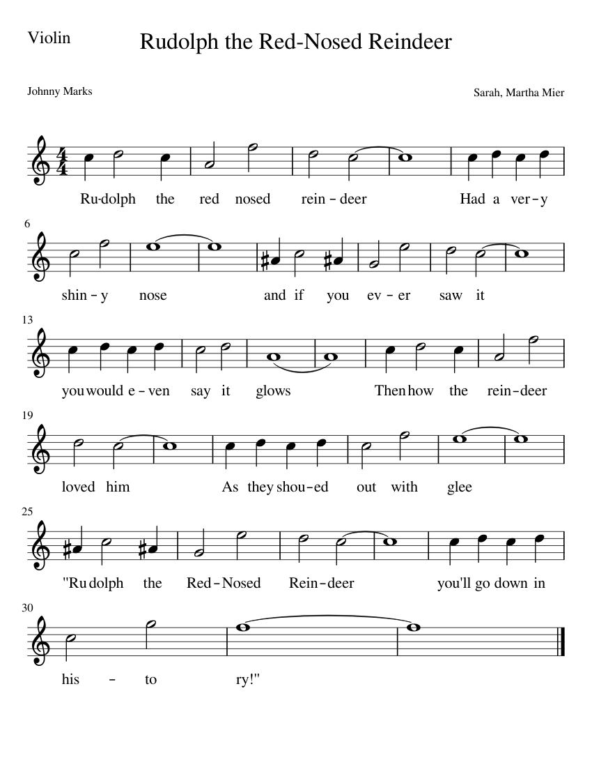 Rudolph the Red Nosed Reindeer Sheet Music for Piano (Solo) easy ...