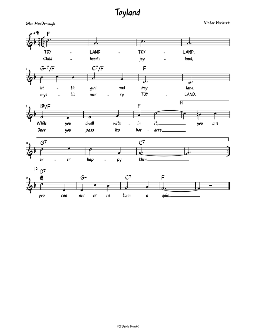 Toyland (Lead sheet with lyrics ) Sheet Music with Chords for