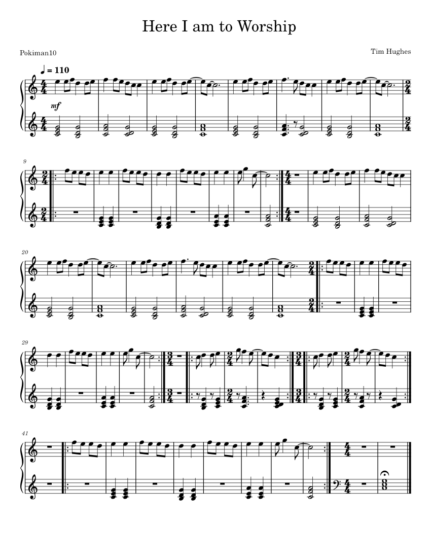 Here I am to Worship Sheet Music for Piano (Solo) easy | MuseScore.com