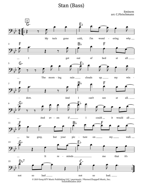 Stan (Arr. Christoph Fleischmann) - Eminem Featuring Dido (Lead Sheet - Fake Book)