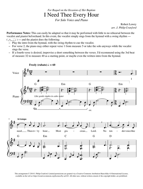 I Need Thee Every Hour - Vocal Solo & Piano Accompaniment