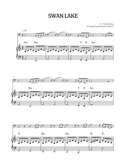 Swan Lake (Theme) • Pyotr Ilyich Tchaikovsky | Trombone & Piano Sheet Music (chords) (Arr. Benzaiten Editions) - Pyotr Illyich Tchaikovsky (Trombone and Piano)