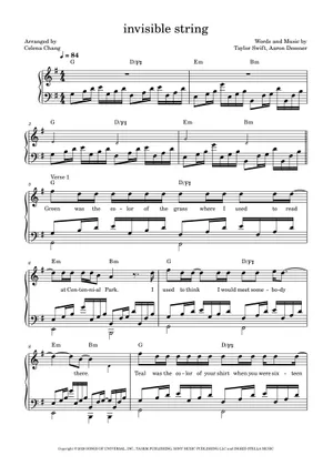 Invisible String Guitar Notes Play Official version of Invisible String Sheet Music by Taylor Swift ...