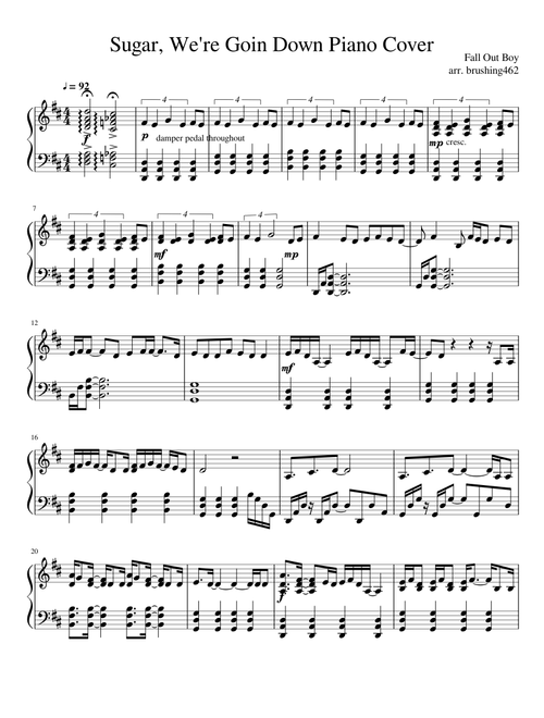 Sugar, We're Goin Down Piano Cover