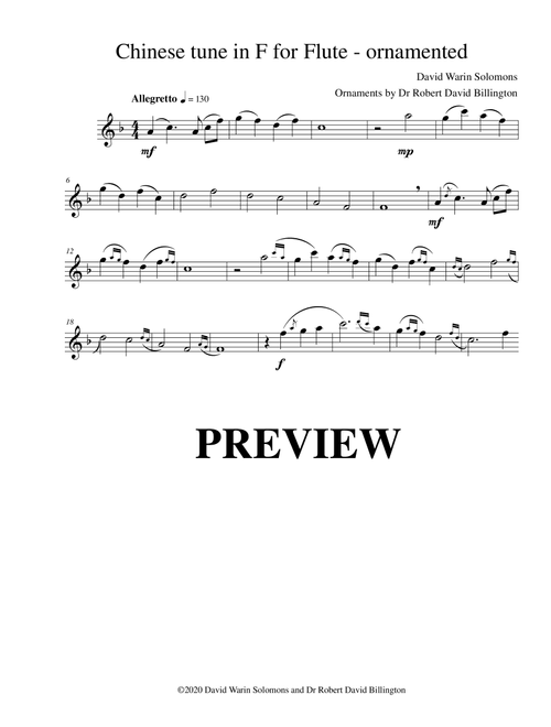 Chinese Tune for flute solo - ornamented version (Arr. Dr Robert David Billington) - David Warin Solomons (Flute Solo)