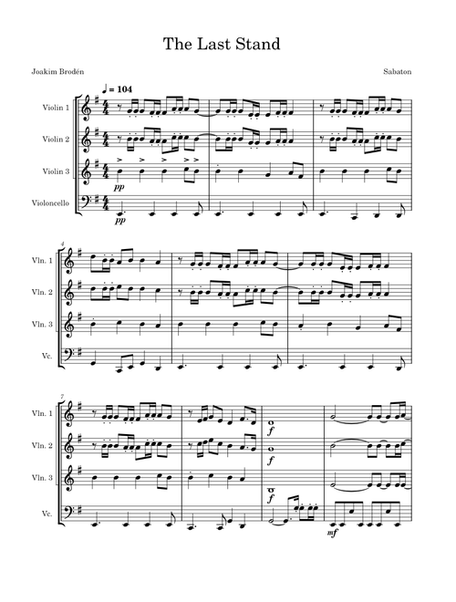 The last stand – Sabaton The Last Stand For String Ensemble