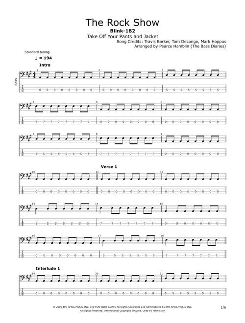 The Rock Show (Arr. The Bass Diaries) - Blink 182 (Bass Tab)