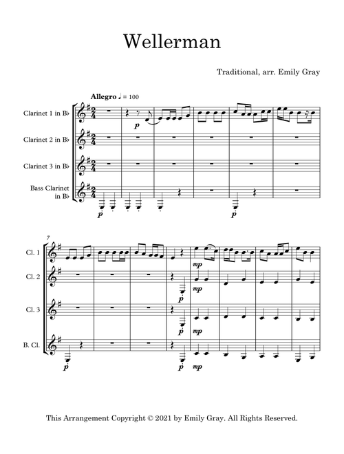 Wellerman (Clarinet Quartet) (Arr. Emily Gray) - Traditional (Woodwind Ensemble)