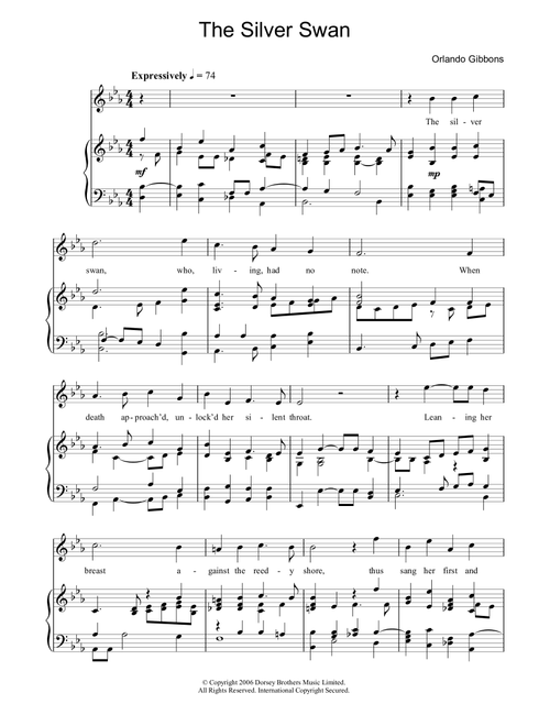 The Silver Swan - Orlando Gibbons (Piano-Vocal-Guitar (Piano Accompaniment))