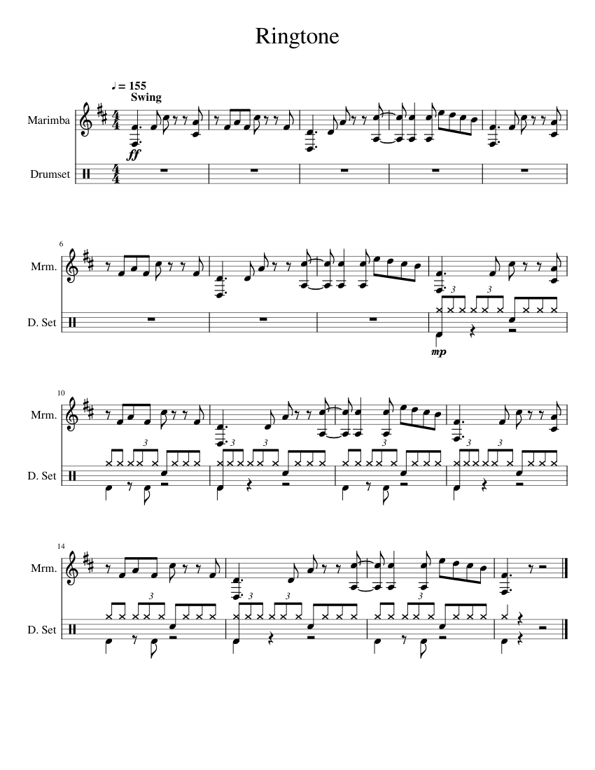 Ringtone Sheet music for Drum group, Marimba (Percussion Duet