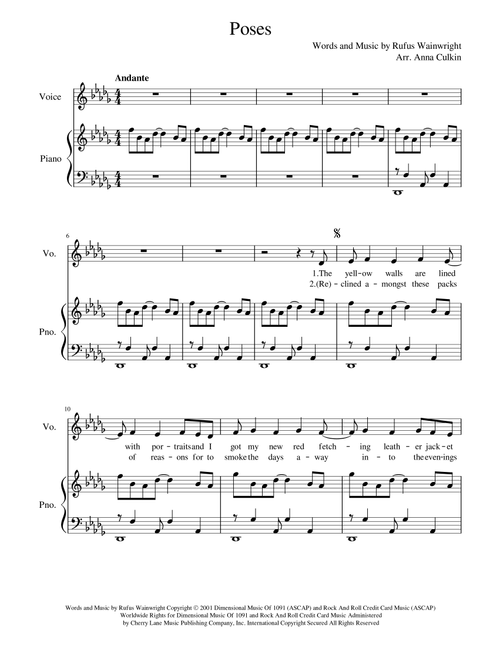 Poses (Arr. Anna Culkin) - Rufus Wainwright (Piano Vocal)