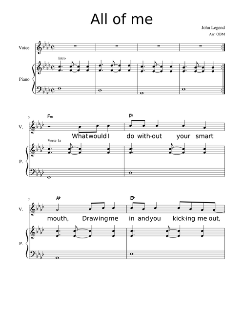 All of Me John Legend Piano & Voice