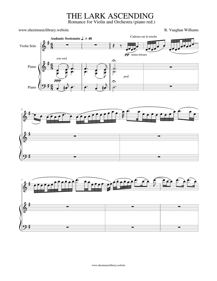 The Lark Ascending Ralph Vaughan Williams (for Violin and Piano