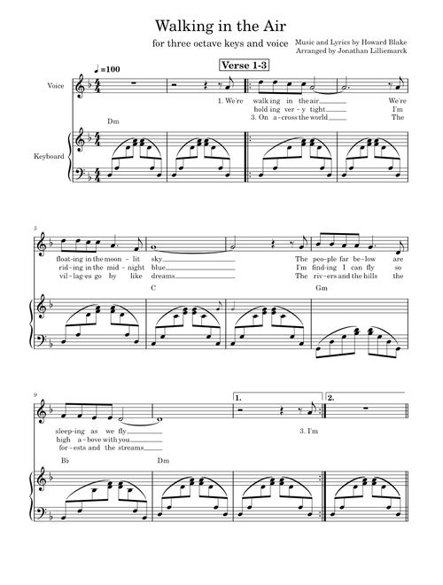 Walking in the Air - For Three Octave Keyboard and Voice