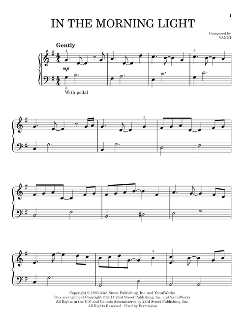 In The Morning Light - Yanni (Easy Piano Solo)