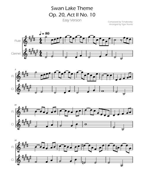 Swan Lake (theme) - Tchaikovsky - Flute and Clarinet Duet (Arr. Ygor Nunes) (Instrumental Duet)