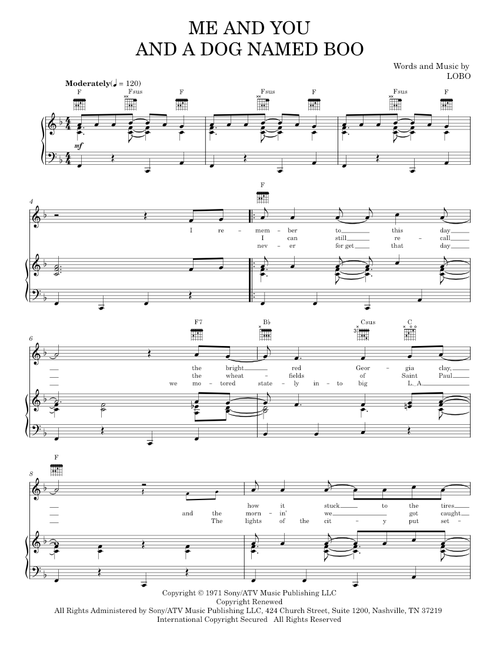 Me and you and a dog named boo - Lobo (Piano-Vocal-Guitar)