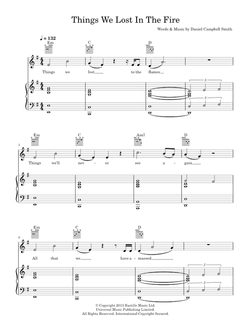Things We Lost In The Fire - Bastille (Piano-Vocal-Guitar (Piano Accompaniment))