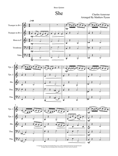 She (Arr. Matthew pyeon) - Elvis Costello (Brass Ensemble)