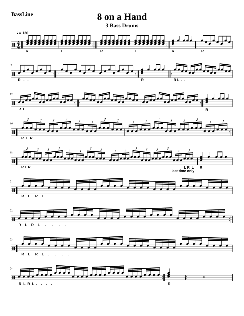 8 on a Hand 3 Bass Drums Sheet music for Bass drum Solo Musescore