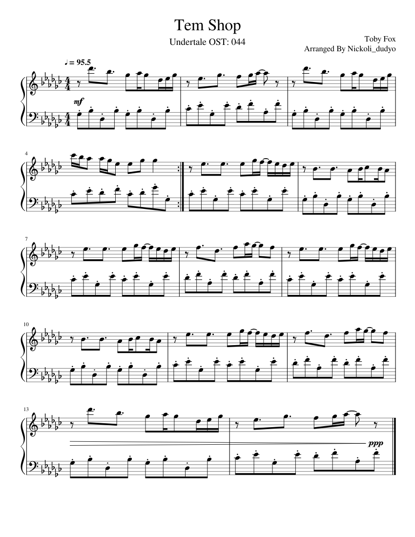 Tem Shop Undertale OST 044 Sheet music for Piano Solo Easy Musescore