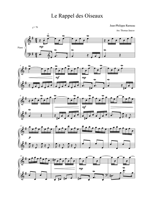 Le Rappel des oiseaux (Arr. Thomas Jancso) - Jean-Philippe Rameau (Piano Solo)