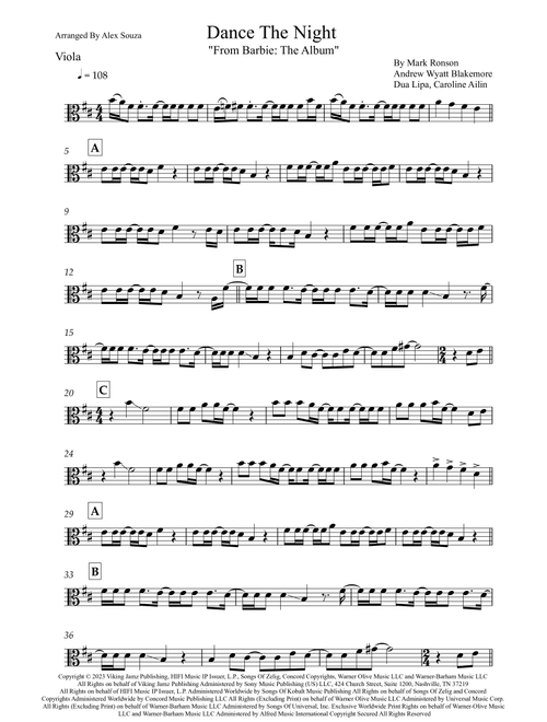 Dance The Night (Arr. Alex Souza) - Dua Lipa (Viola Solo)
