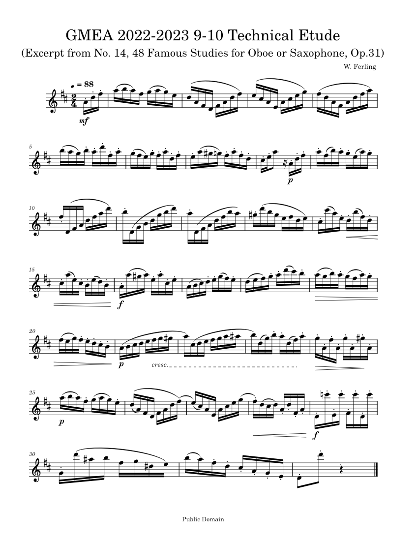 Excerpt from No. 19, 48 Famous Studies for Oboe or Saxophone, Op. 31 Sheet Music for Saxophone ...