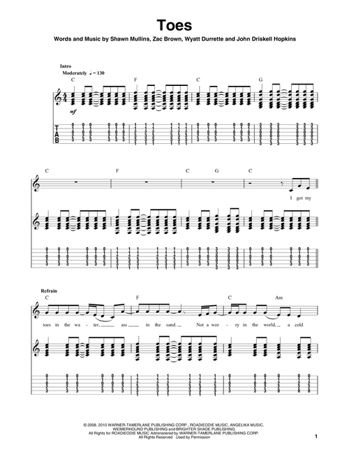 Toes - Zac Brown Band (Guitar Tab Play-Along)
