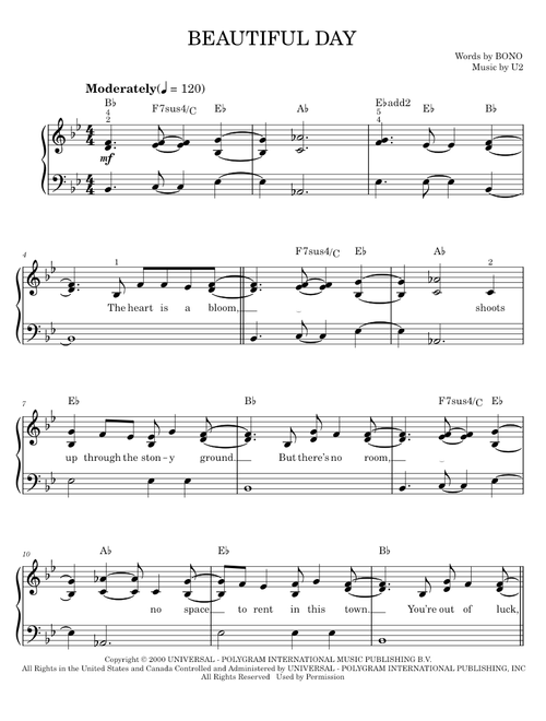 Beautiful Day - U2 (Easy Piano)