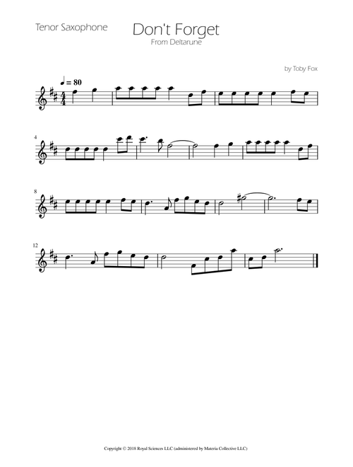 Don't Forget (Arr. Ygor Nunes Silva) - Toby Fox (Tenor Sax Solo)