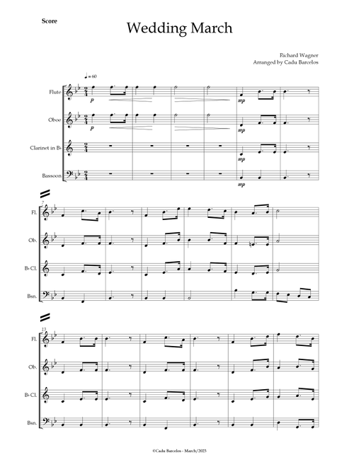 Wedding March (Wagner) Woodwing Quartet (Arr. Cadu Barcelos) - Richard Wagner (Woodwind Ensemble)