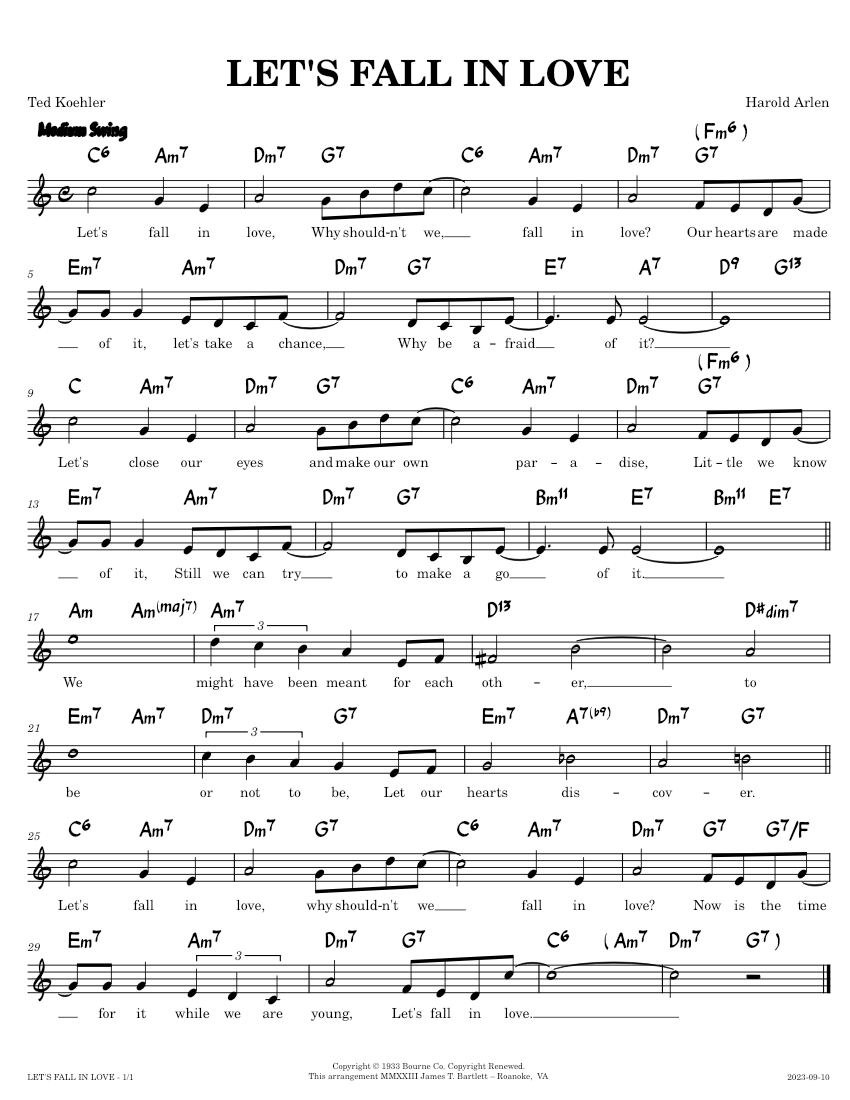 Let's Fall In Love [lead sheet] piano tutorial