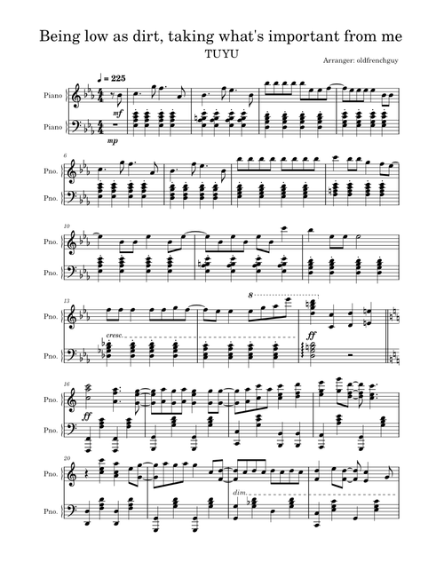 ミュージシャン piano Under Kids (アンダーキッズ) - TUYU | Piano Sheet Music for