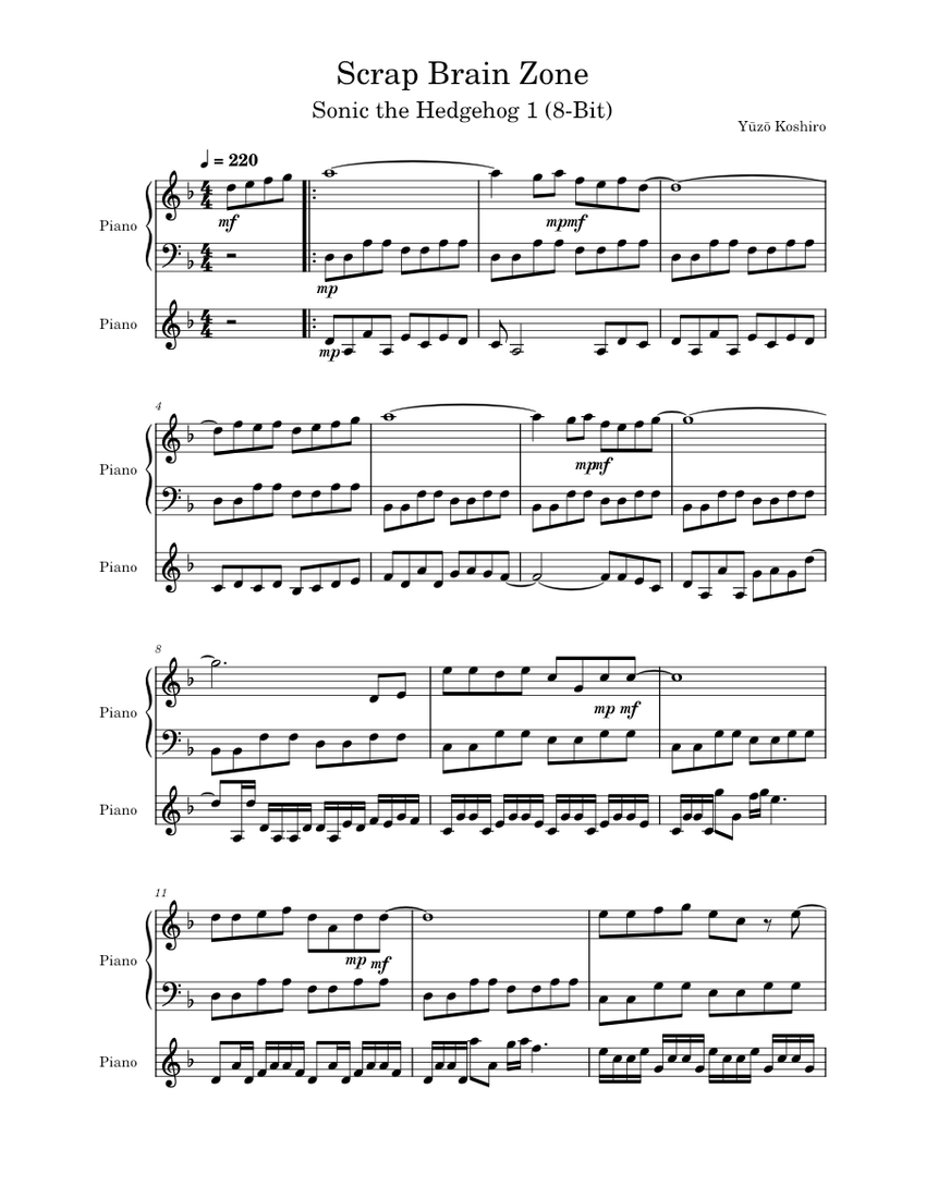 Scrap Brain Zone – Yuzo Koshiro – Sonic 1 (8-bit) Sheet Music for