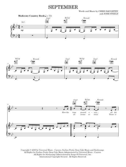 September - Daughtry (Piano-Vocal-Guitar)