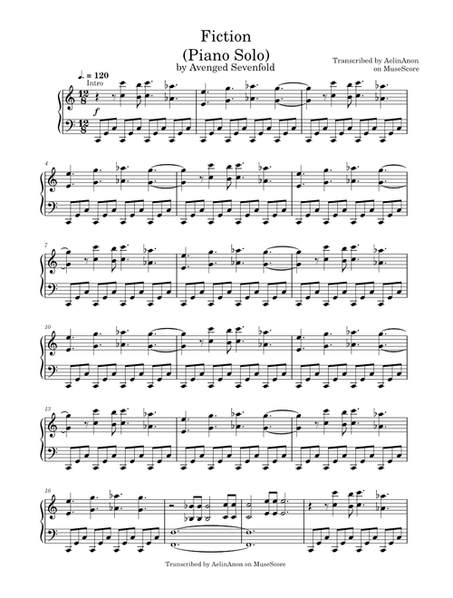 Fiction (Piano Solo) - Avenged Sevenfold