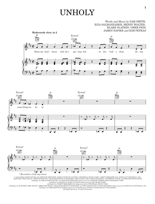 Unholy (feat. Kim Petras) - Sam Smith (Piano-Vocal-Guitar)