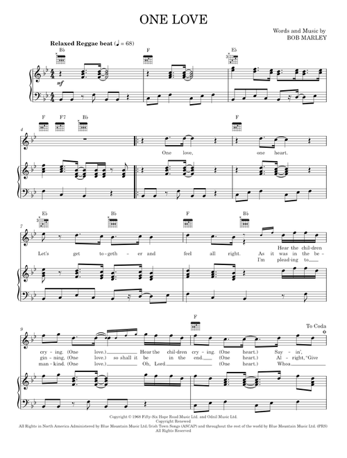 One Love - Bob Marley (Piano-Vocal-Guitar)