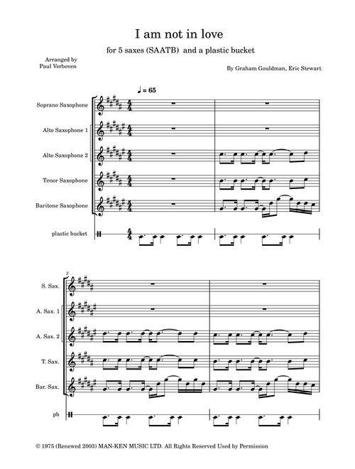 I'm Not In Love (Arr. Paul Verboven) - 10Cc (Woodwind Ensemble)