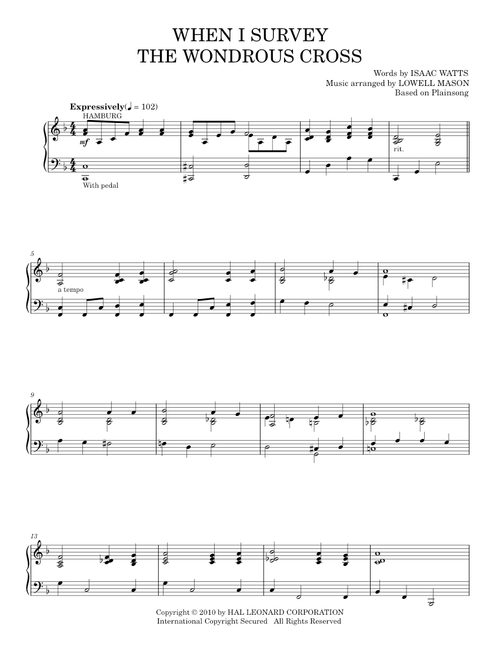 When I Survey The Wondrous Cross - Isaac Watts (Piano Solo)