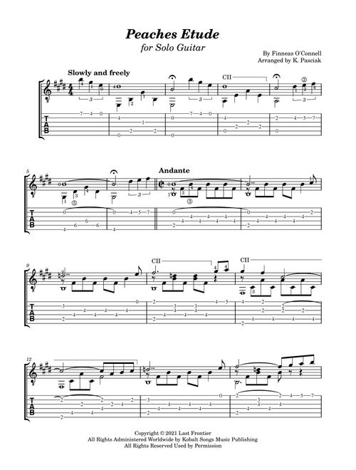 Peaches Etude (Arr. Kenneth Pasciak) - Finneas O'Connell (Guitar Tab)
