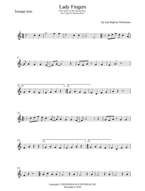 Lady Fingers (Arr. Wesley S. SIlva) - Herb Alpert & The Tijuana Bras (Trumpet Solo)