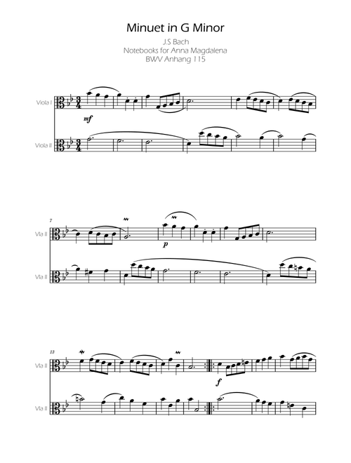 Minuet in G minor BWV Anh. 115 - Bach - Viola Duo (Arr. Ygor Nunes Silva) - Johann Sebastian Bach (Viola Duet)