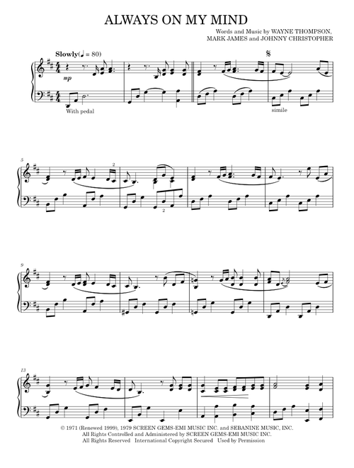 Always On My Mind - Elvis Presley, Michael Buble, Willie Nelson (Piano Solo)