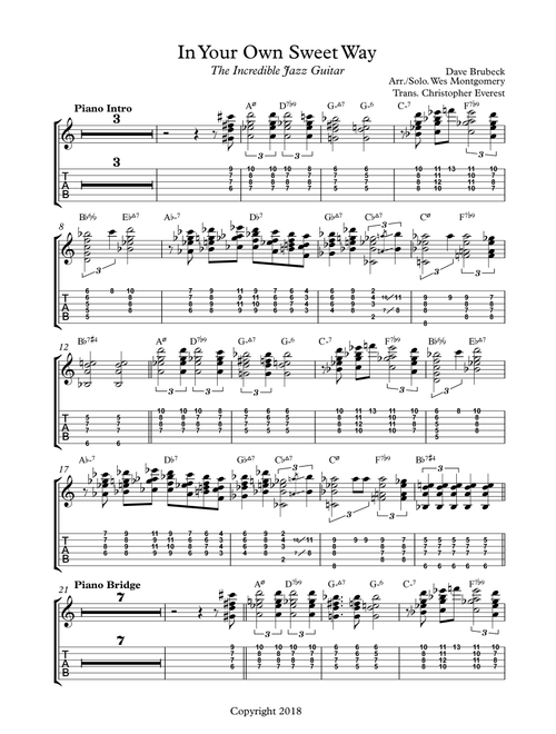 In Your Own Sweet Way - Wes Montgomery (transcription) (Arr. Christopher Everest) - Dave Brubeck , Wes Montgomery (Guitar Tab)