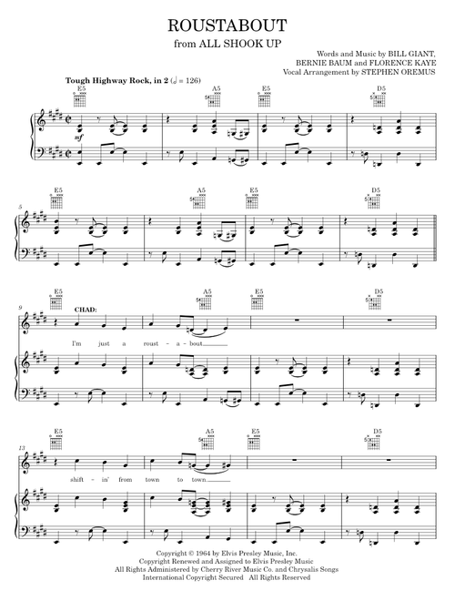 Roustabout - All Shook Up Musical, Elvis Presley (Piano-Vocal-Guitar)
