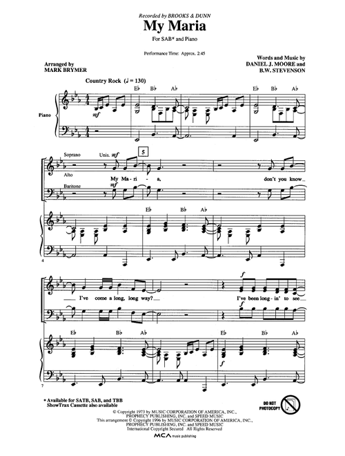My Maria (arr. Mark Brymer) - Brooks & Dunn (Choral, SAB)